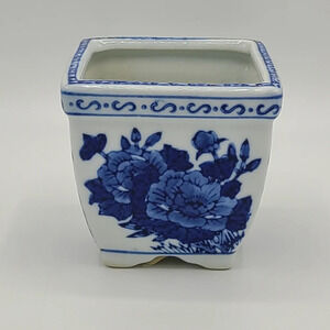 Vintage New Holland Floral Blue Delftware Planter Pot Square Flower Succulent
